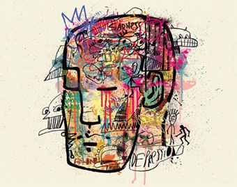 A drawing of a scrambled head to represent ADHD in men.